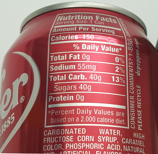 Sugar grams in Dr. Pepper