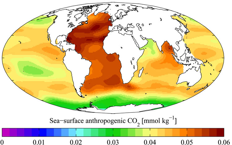World map of CO2 in ocean