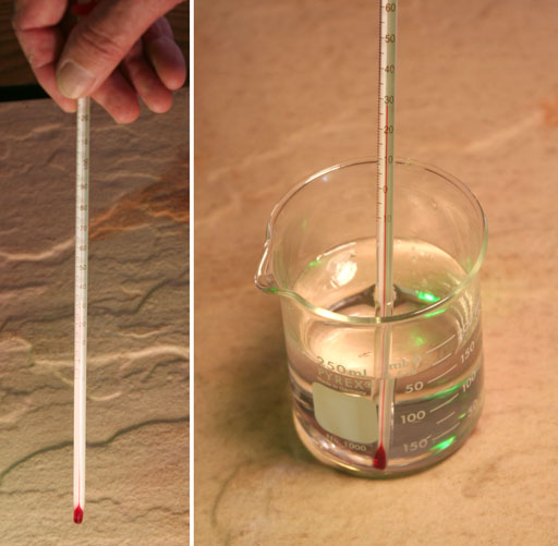 Thermometers measure air and water temperatures