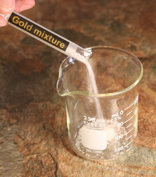 pour mixture into beaker
