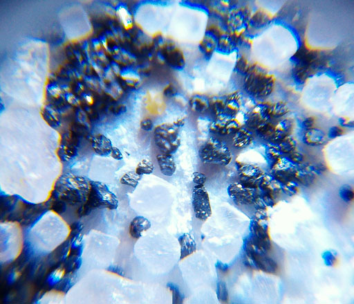 particles in the mixture seen through microscope