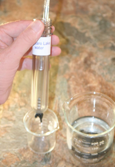 Transfer black sand to 50 mL beaker