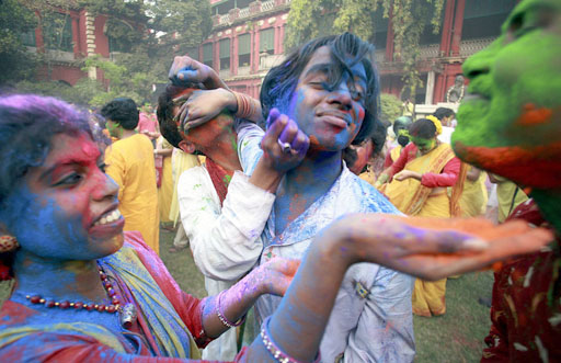 colored powder on faces