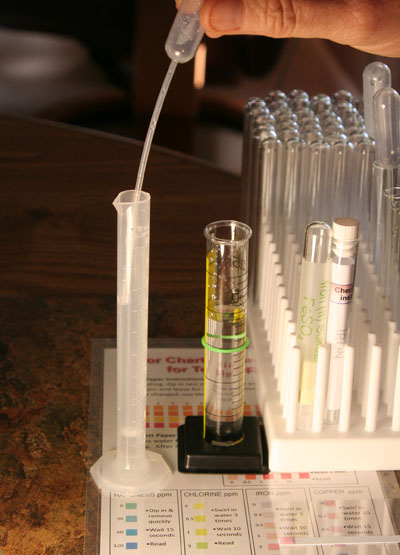 transferring 1 mL of iron water to grad cylinder