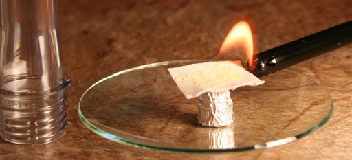 Lighting the paper with sulfur on it