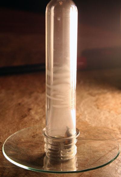 test tube captured smoke from sulfur