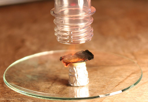 large test tube over the top of the burning paper and sulfur