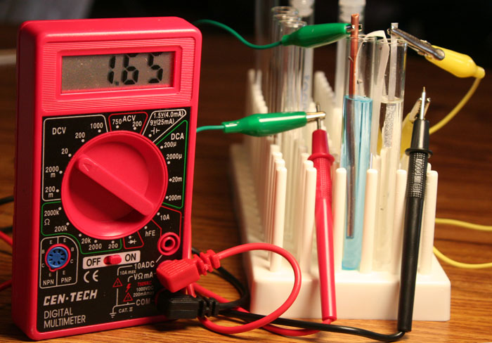 Voltage showing for magnesium and copper battery