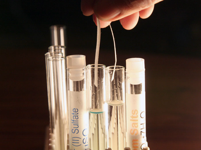 strip of paper bridging the two test tubes