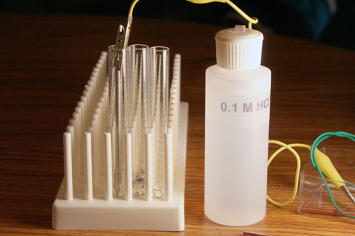zinc nail in test tube with HCl acid