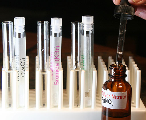 adding silver nitrate to test tubes with halide salts