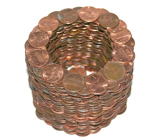 If you know the mass per penny then you can count them without counting