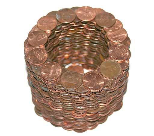 If you know the mass per penny then you can count them without counting 