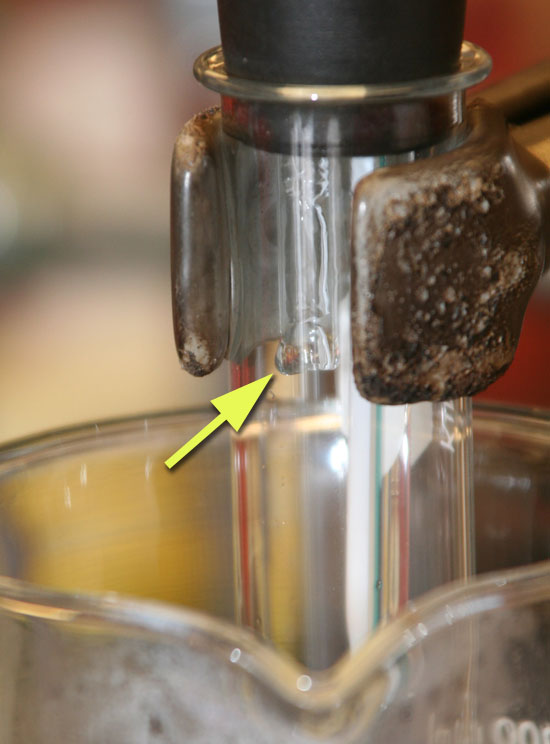 Condensation on glass tube at top