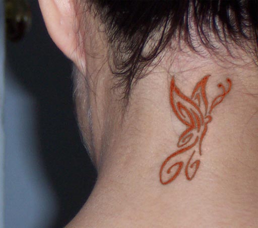Tattoos Gallery delicate butterfly tattoo on the back of the neck