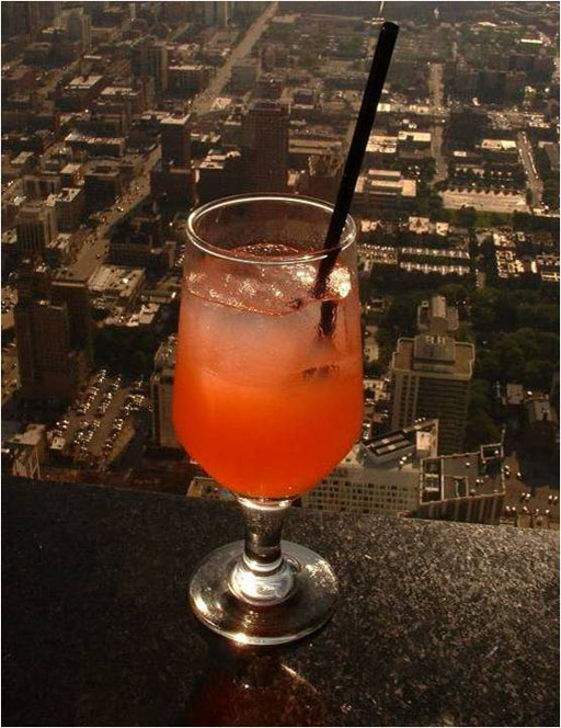 Cocktail glass on ledge